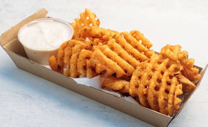 Crispy Waffle Fries served hot and fresh with your meal at Glenny Kebabs